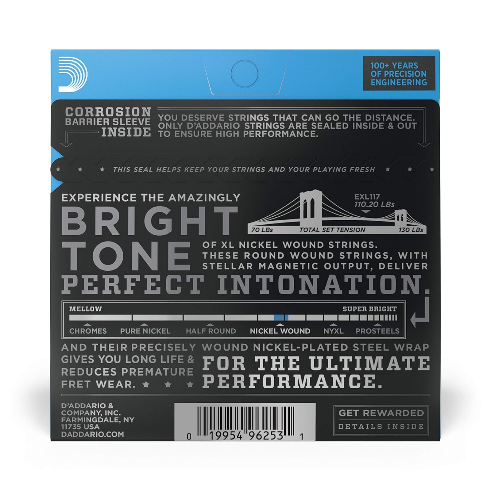 D'Addario EXL117 Nickel Wound Electric Guitar Strings, Medium Top/Extra-Heavy Bottom, 11-56